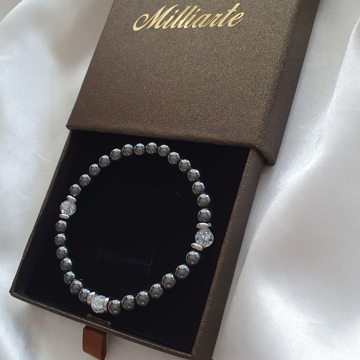 Spirituelles Armband aus Hämatit und Bergkristall, ideal als Geschenk für sie