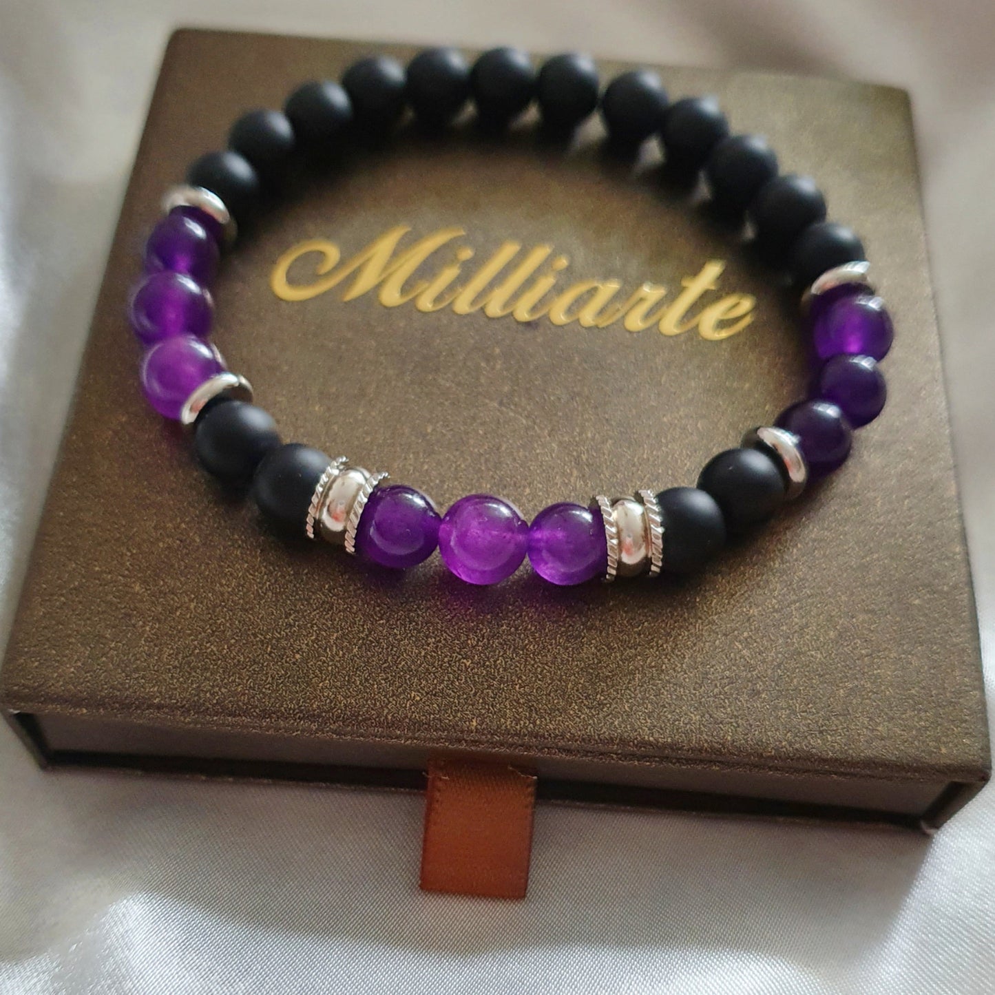 Echtschmuck Herren Armband Amethyst und Onyx, Geschenkidee für jeden Anlass