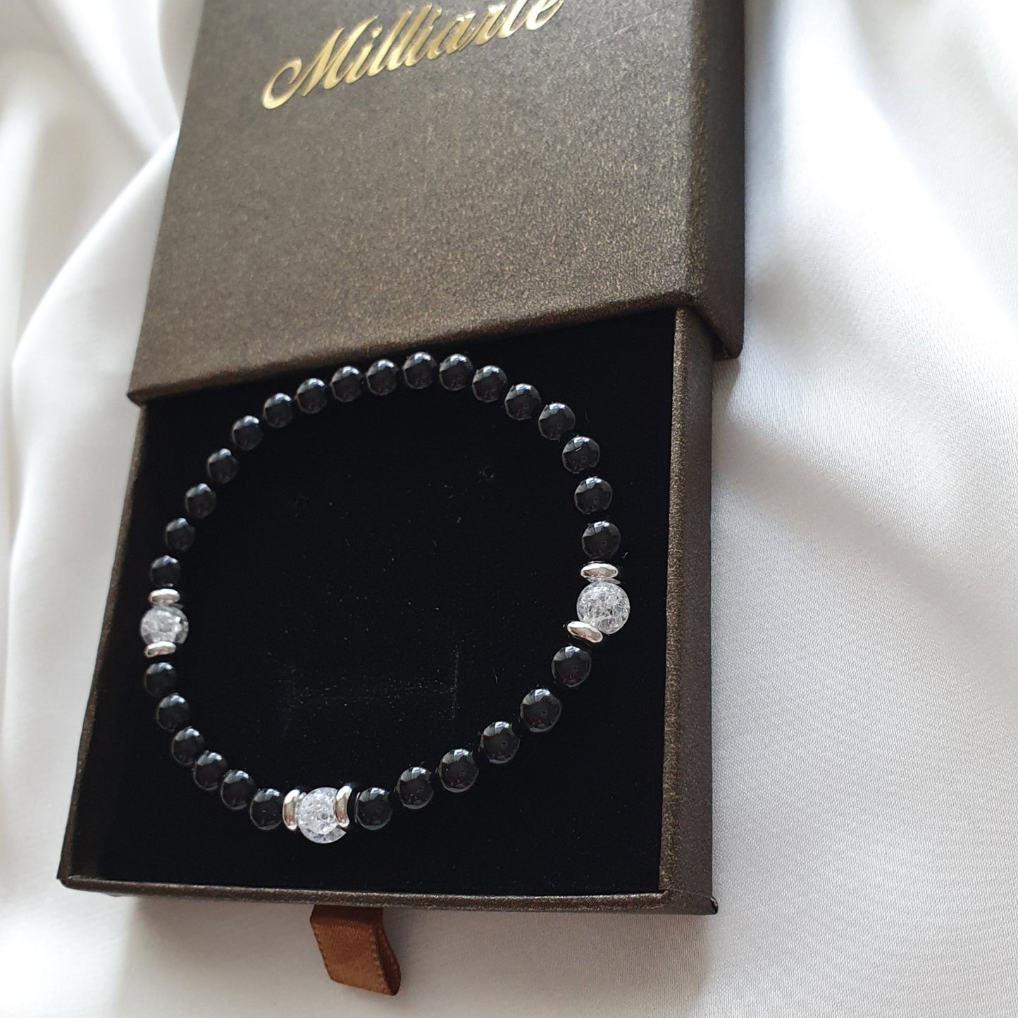 Herren Onyx & Bergkristall Armband – Schutz, Mut und Selbstbewusstsein, elegantes Heilstein-Armband