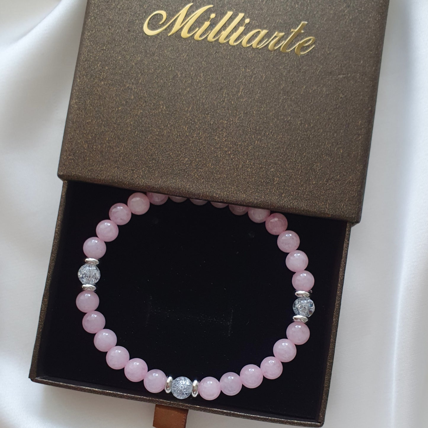 Energie-Armband mit echten Heilsteinen - Rosenquarz für Liebe , Bergkristall für Klarheit