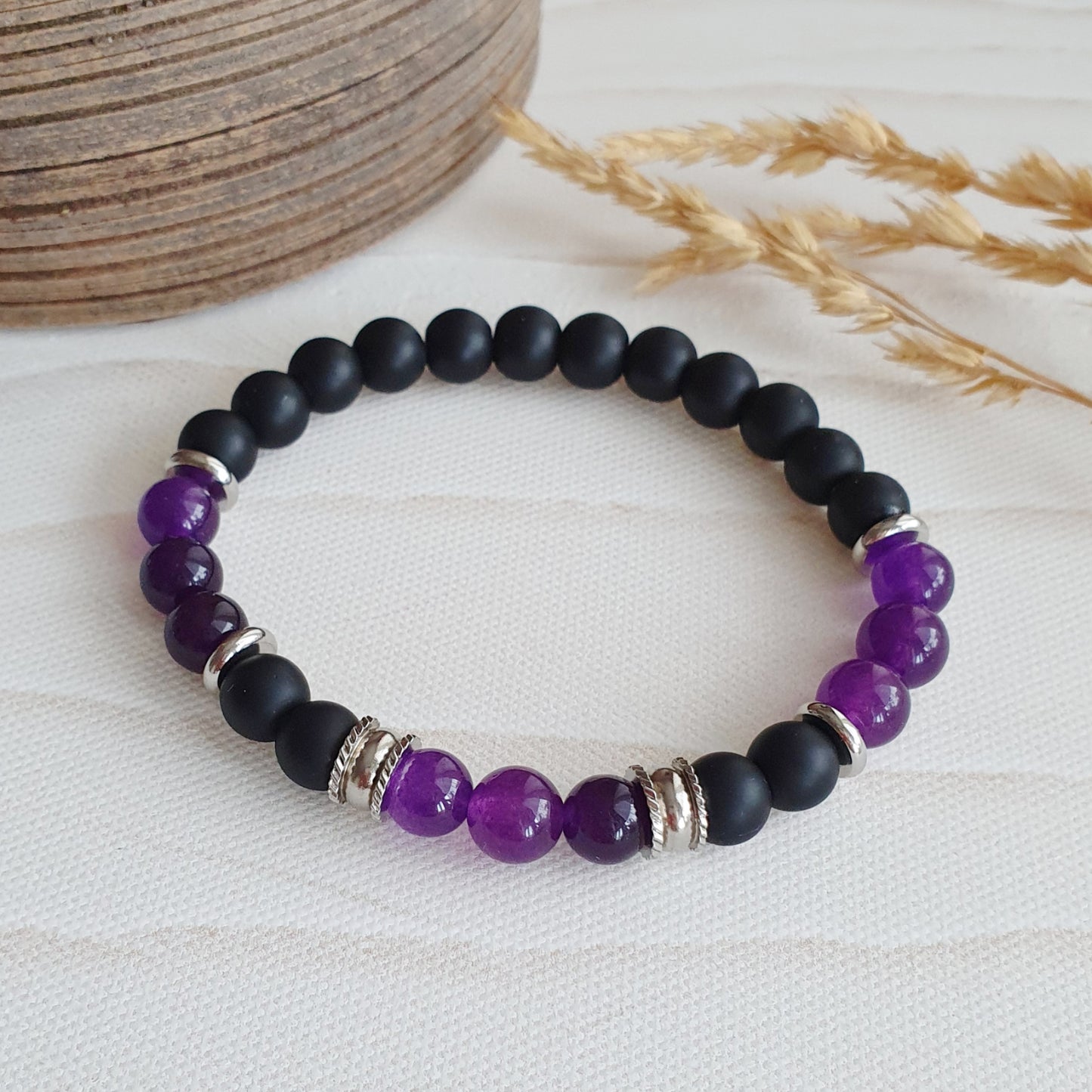Premium Armband Amethyst Onyx, innerer Frieden, Stressabbau, Konzentration