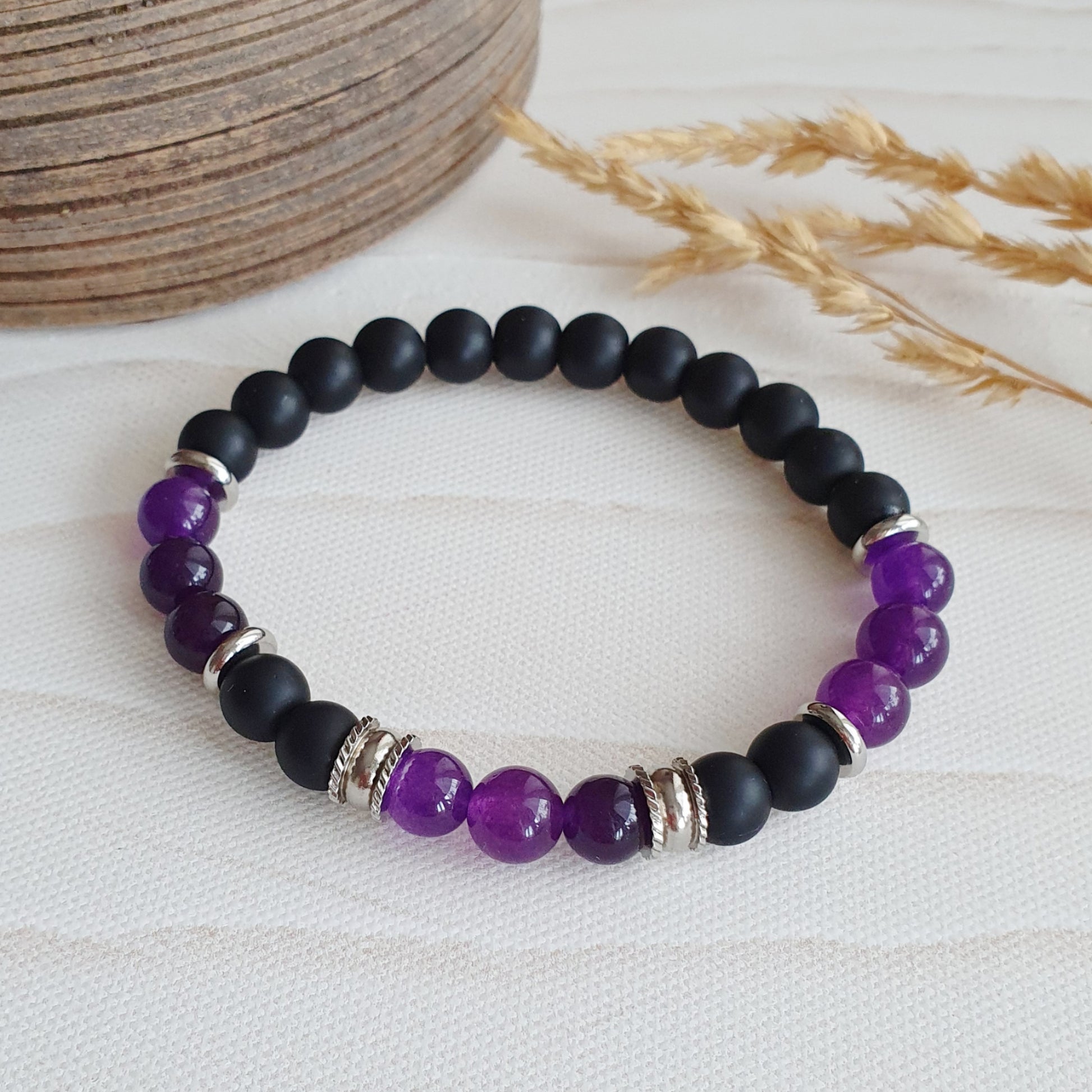 Premium Armband Amethyst Onyx, innerer Frieden, Stressabbau, Konzentration