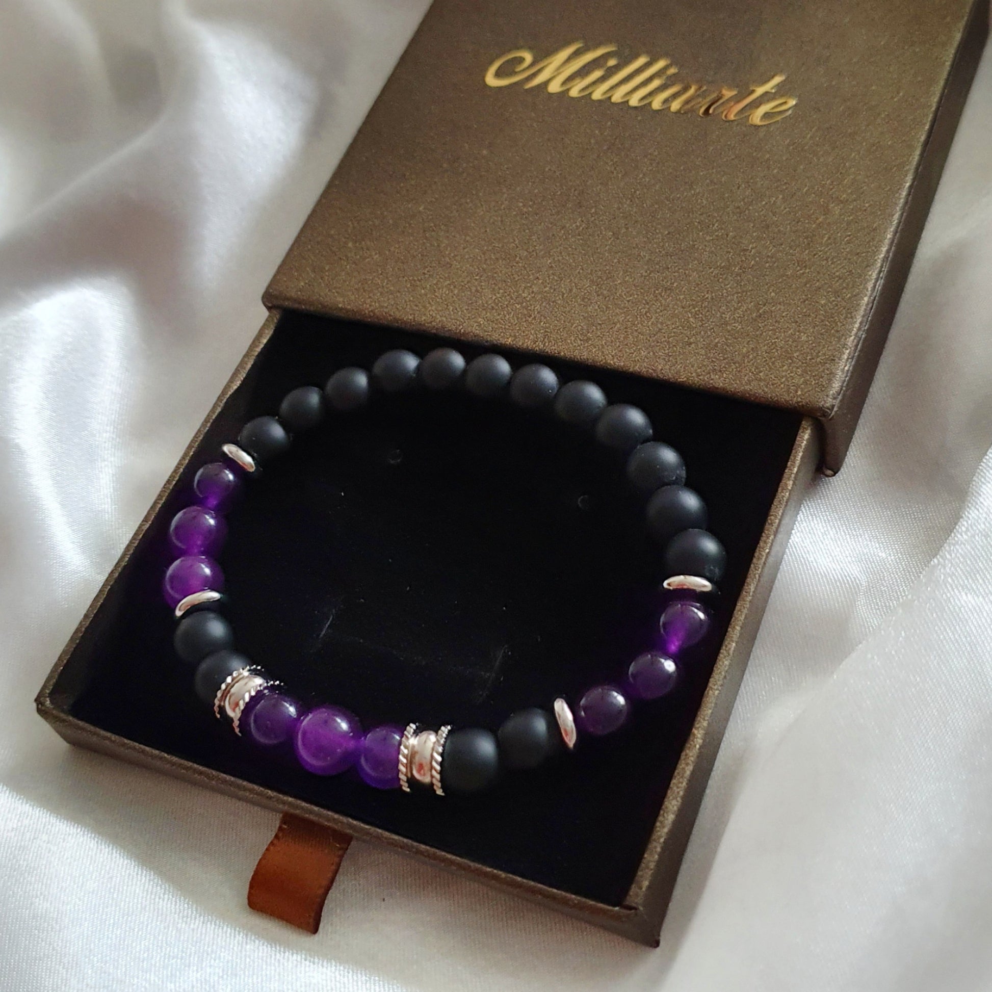 Weihnachtsgeschenk Männer, Naturstein Armband, 8 mm Perlen, Edelstahl