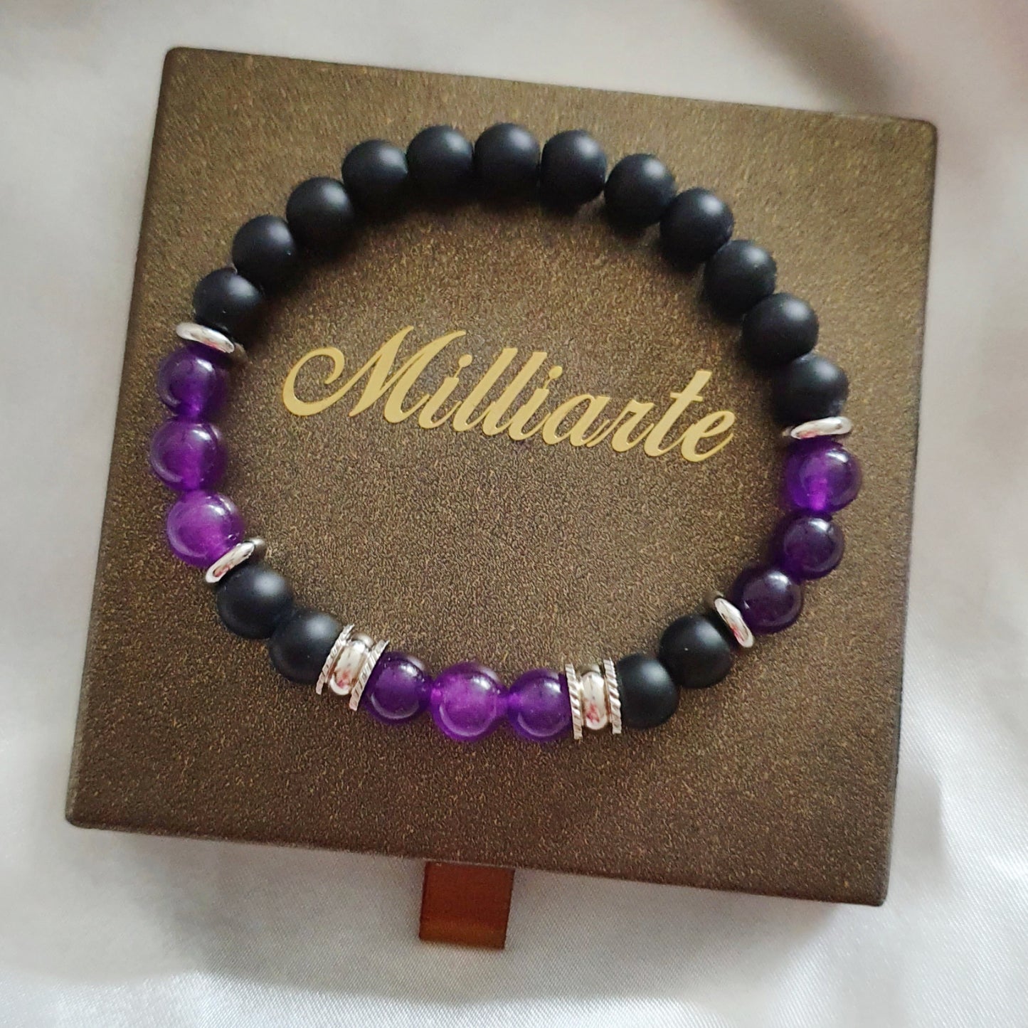 Spirituelles Herren Armband Amethyst Onyx, Schutzstein und Meditation