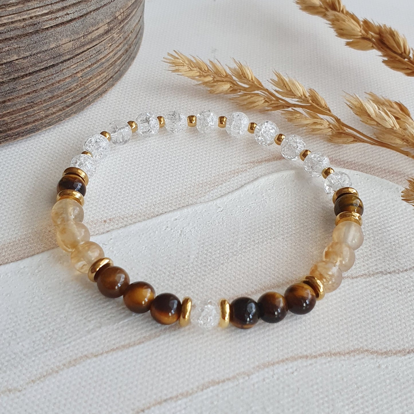 Spirituelles Citrin-Bergkristall-Tigerauge Armband für Damen, Glücksarmband als Geschenk für besondere Anlässe