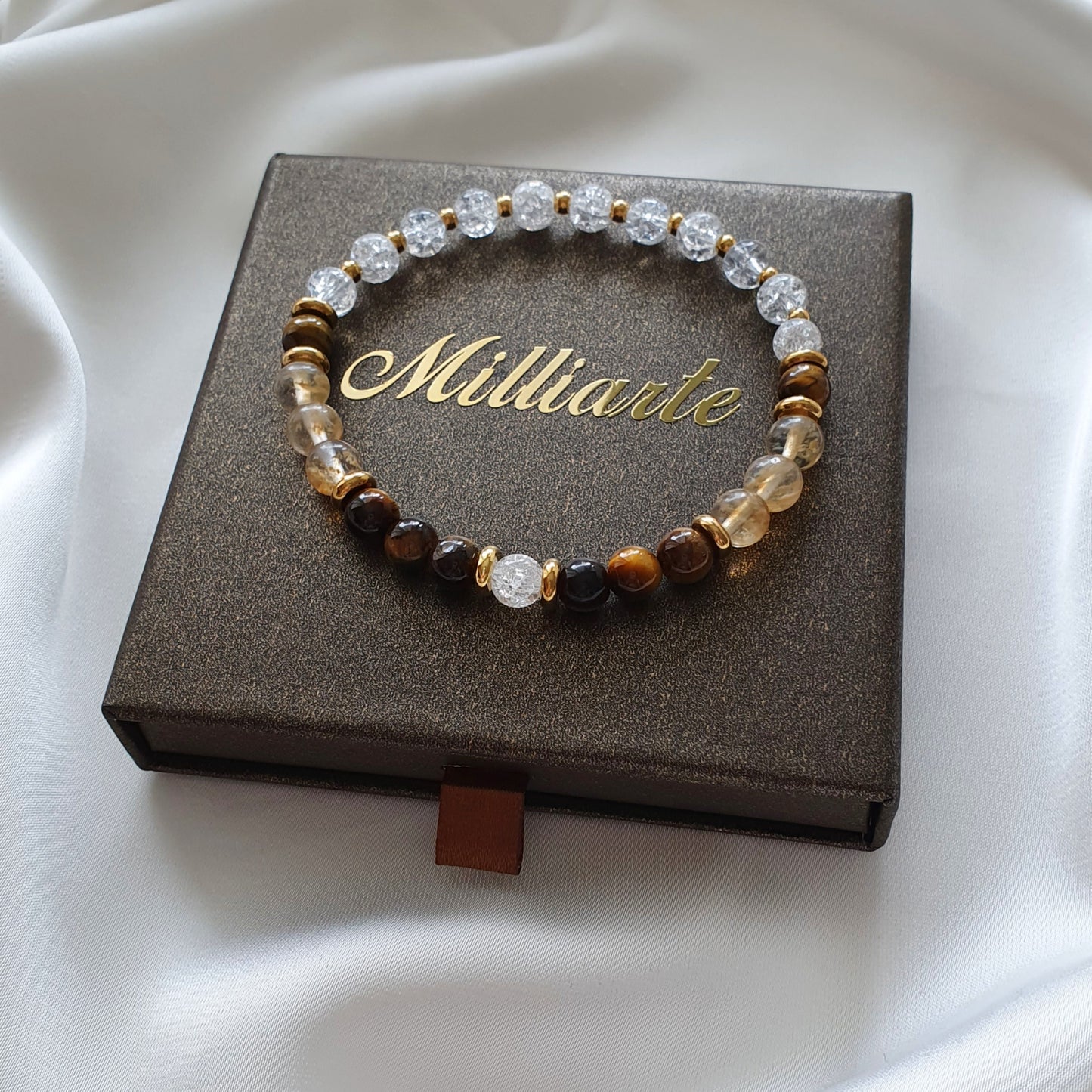 18K goldplattierter Edelstahl-Akzent des Citrin-Armbands für Damen, langlebig, nickelfrei und wasserfest