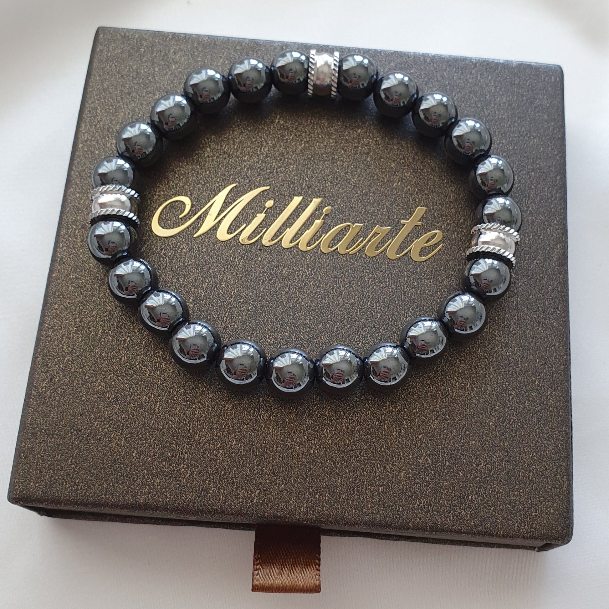 Hematit Armband Herren, elegante Geschenkbox inklusive, ideales Geschenk für Freund oder Partner