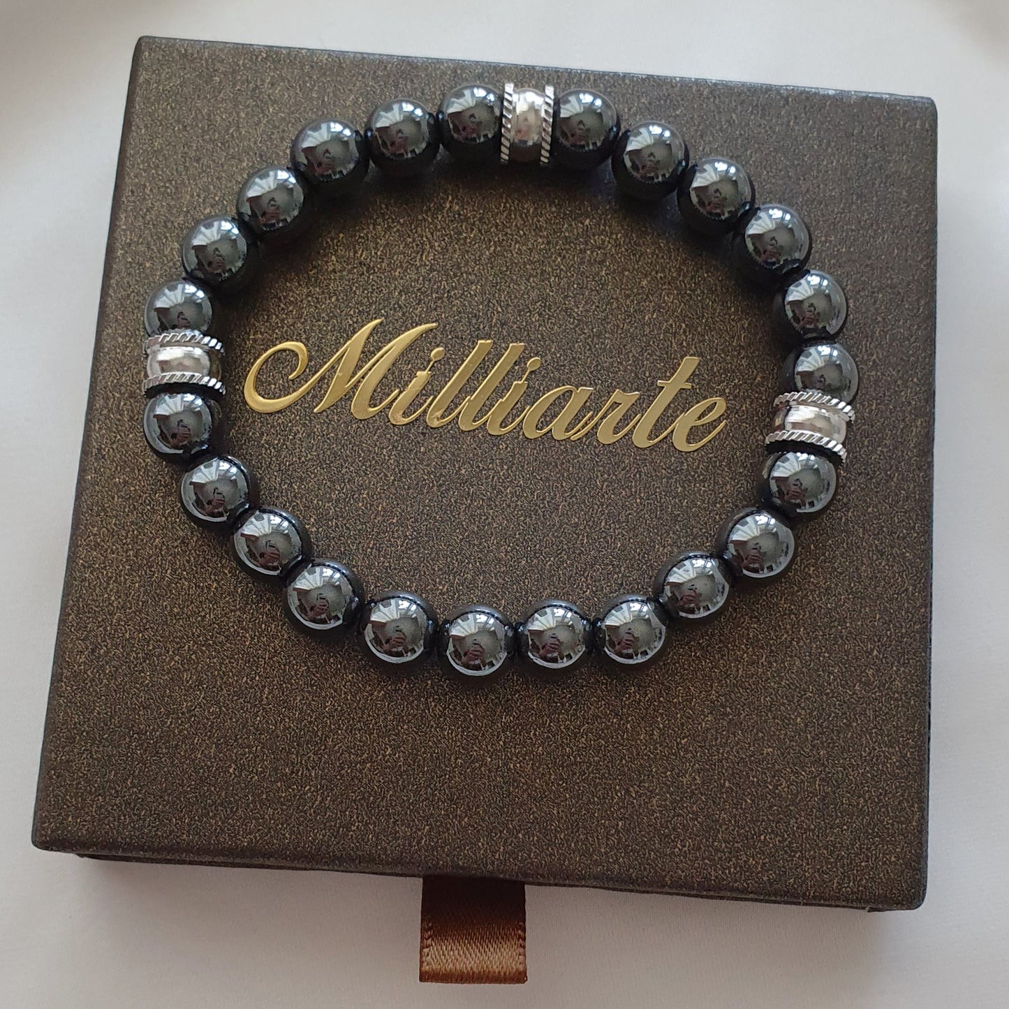 Handgefertigtes Hämatit Herren Armband, elastisch, Heilstein für Männer, symbolisiert Stärke und Schutz