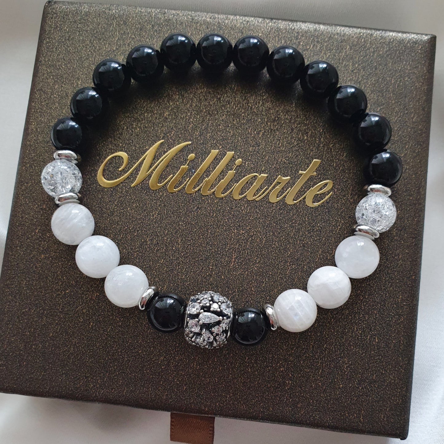 Frauen Perlenarmband aus natürlichen Mondstein und Bergkristallperlen - Seele heilen Armband aus Glücksstein