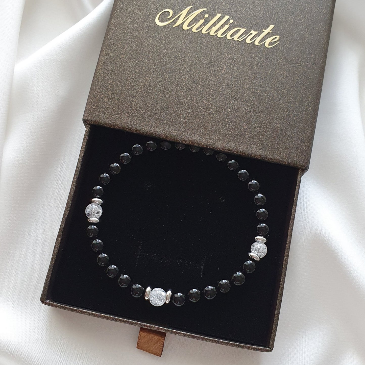 Unisex Armband aus Onyx & Bergkristall in edler Geschenkbox – Schutz- und Kraftarmband