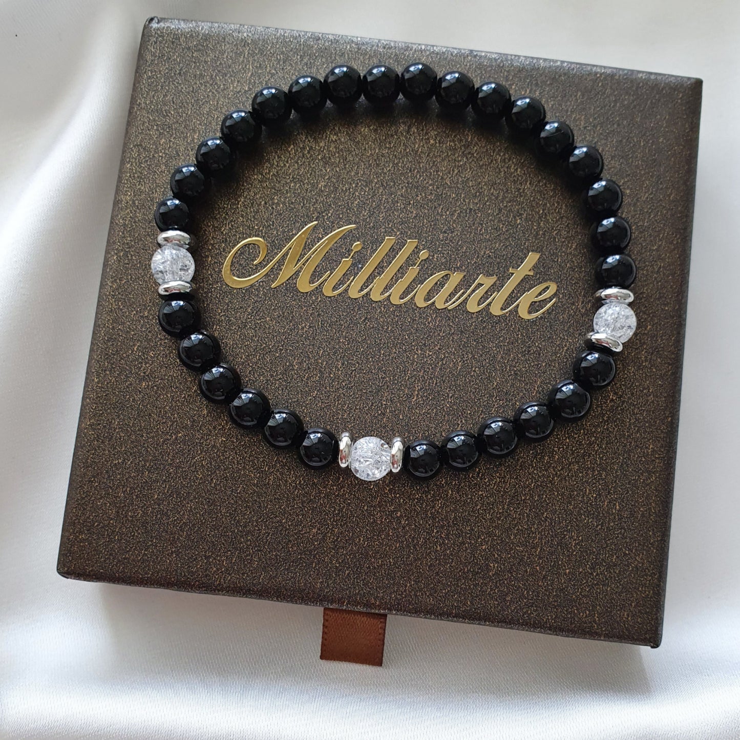 Herren Onyx & Bergkristall Armband in Geschenkbox mit Logo – Perfektes Geschenk für Männer und Frauen