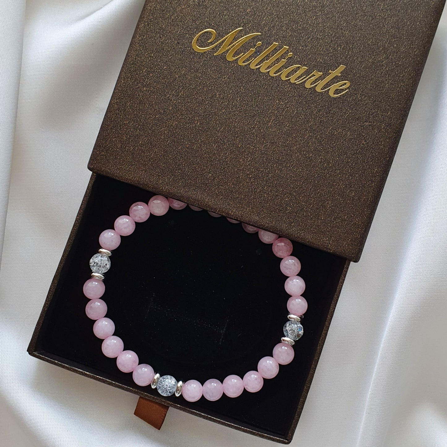  Rosenquarz & Bergkristall Armband in Geschenkbox