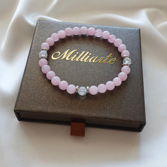 Rosenquarz & Bergkristall Armband in Weißgold – Elegantes Schmuckstück für Damen