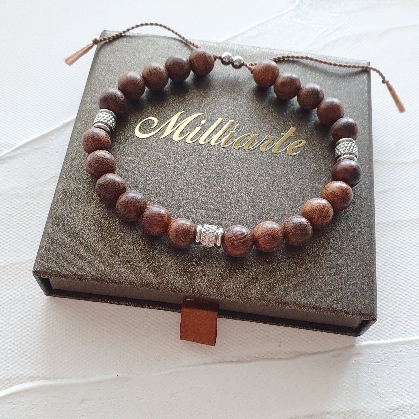 Männer Geschenk Armband Sandelholz, Handgemacht, Mala-Armband mit Schiebeschließe